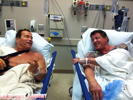 Arnold Schwarzeneggar and Sylvester Stallone Are Hospital Bed Buddies (Photo)