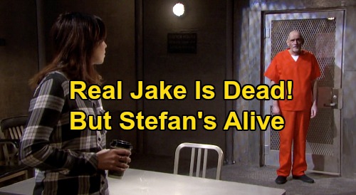 Days of our Lives spoilere: Real Jake Lambert Dead, Stefan DiMera ' s Alive - se hvordan Gven erstattede tvilling med Dr. Rolfs hjælp?Days of Our Lives (DOOL) spoilere driller, at NBC-sæben stadig har nogle spørgsmål tilbage til at svare. Dage fans kender Jake Lambert (Brandon Barash) blev erklæret Stefan DiMera ' s (Brandon Barash) tvilling, men der er intet bevis på det.