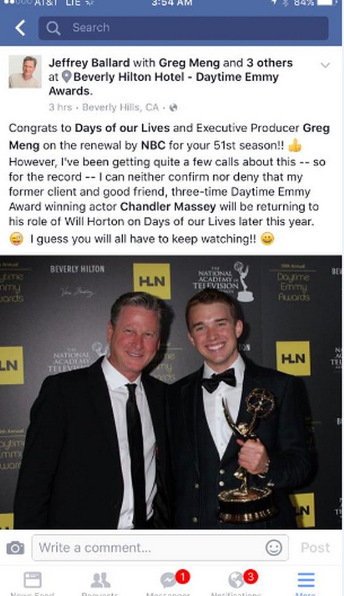 Days of Our Lives (DOOL) Spoilers: Is Chandler Massey Returning as Will Horton - Former Publicist Weighs In