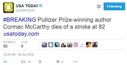 Cormac McCarthy NOT Dead: Twitter Death Hoax on Greatest Living American Author